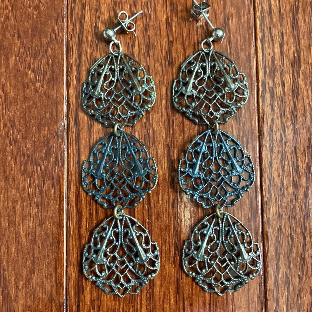 Vintage Boho Filigree Chandelier Drop Earrings